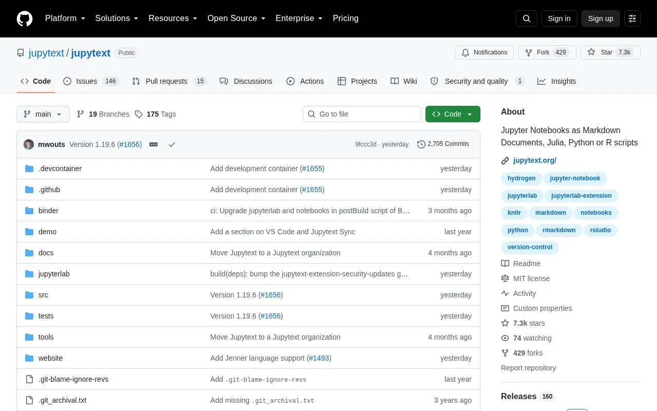 Jupytext homepage screenshot