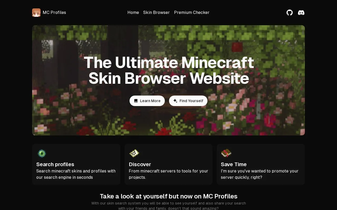 MC Profiles homepage screenshot