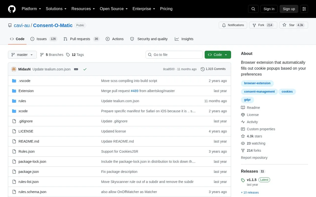 Consent O Matic homepage screenshot