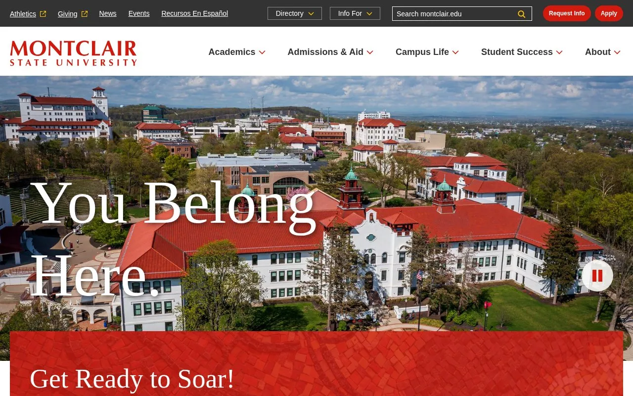 Montclair State University homepage screenshot