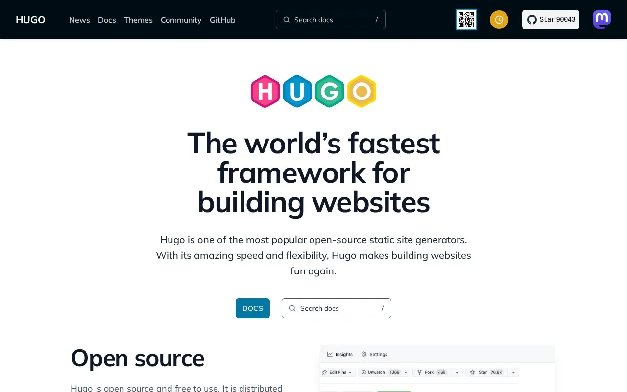 Hugo homepage screenshot