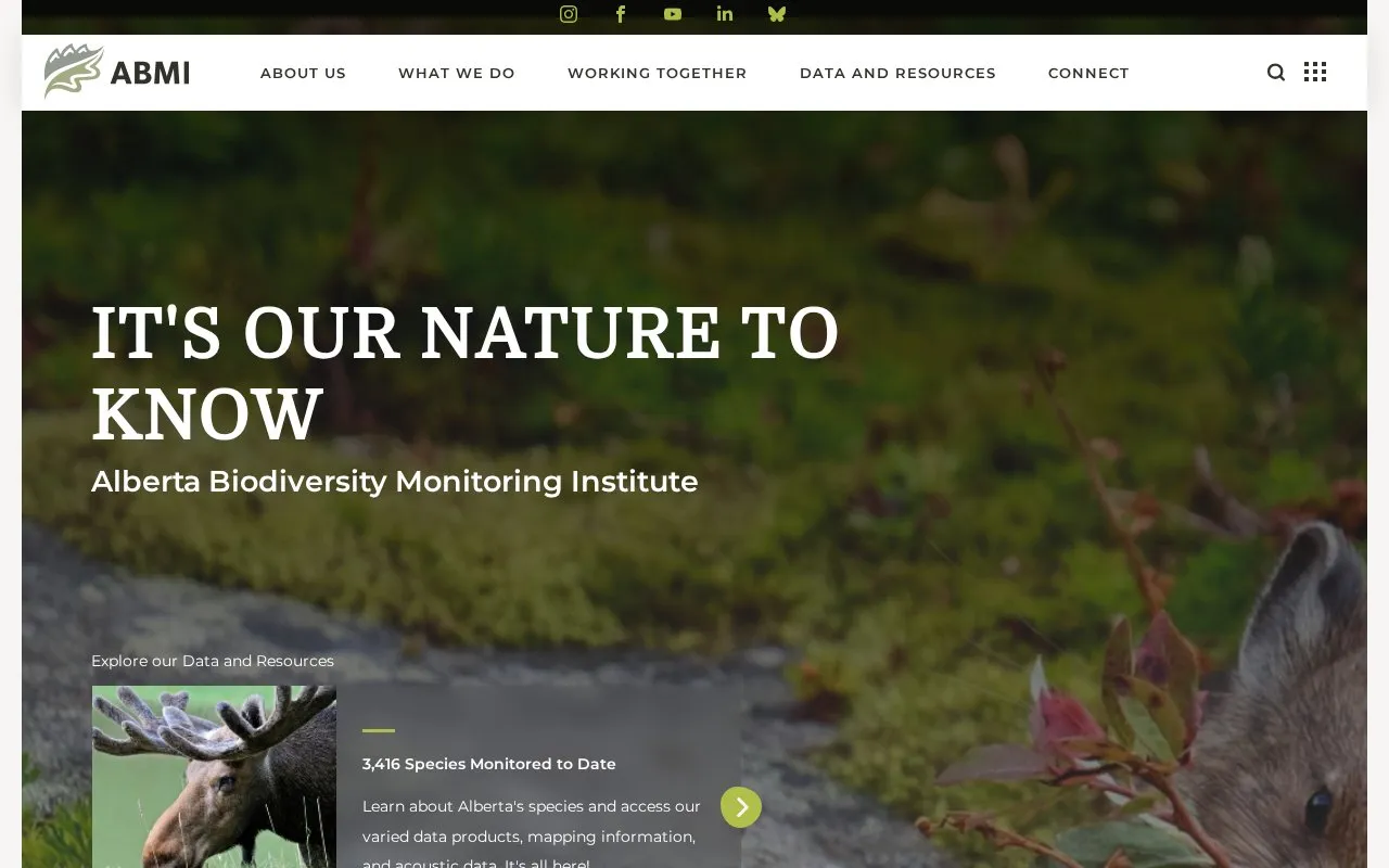 Alberta Biodiversity Monitoring Institute Data & Analytics Portal homepage screenshot