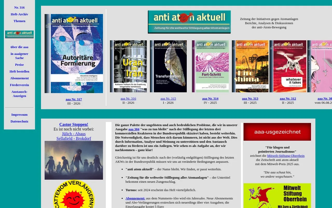 anti atom aktuell homepage screenshot