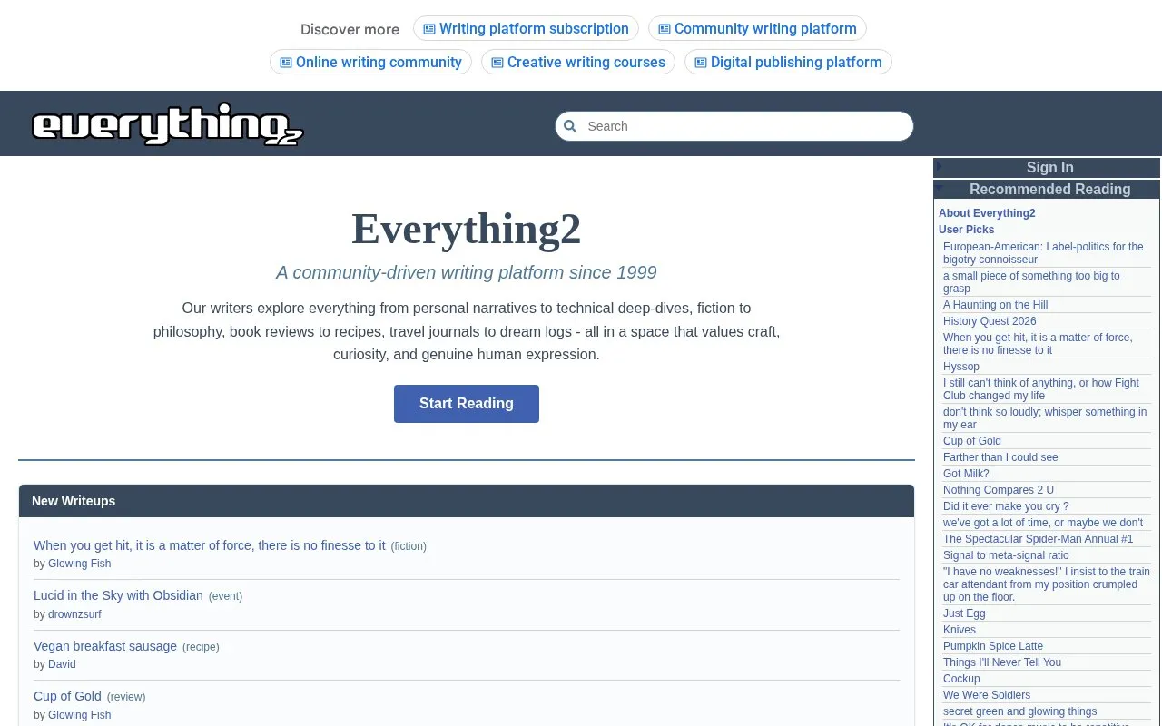 Everything2 homepage screenshot