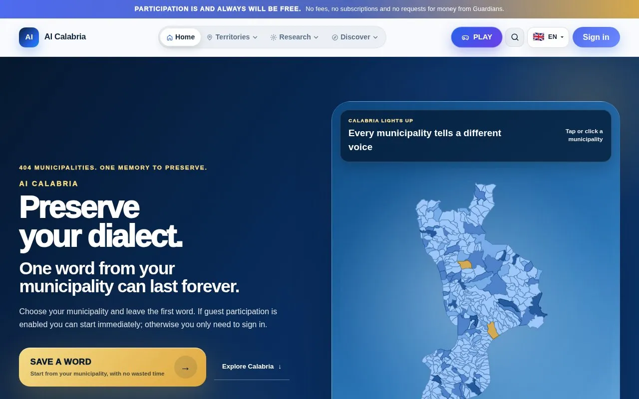 AI Calabria homepage screenshot