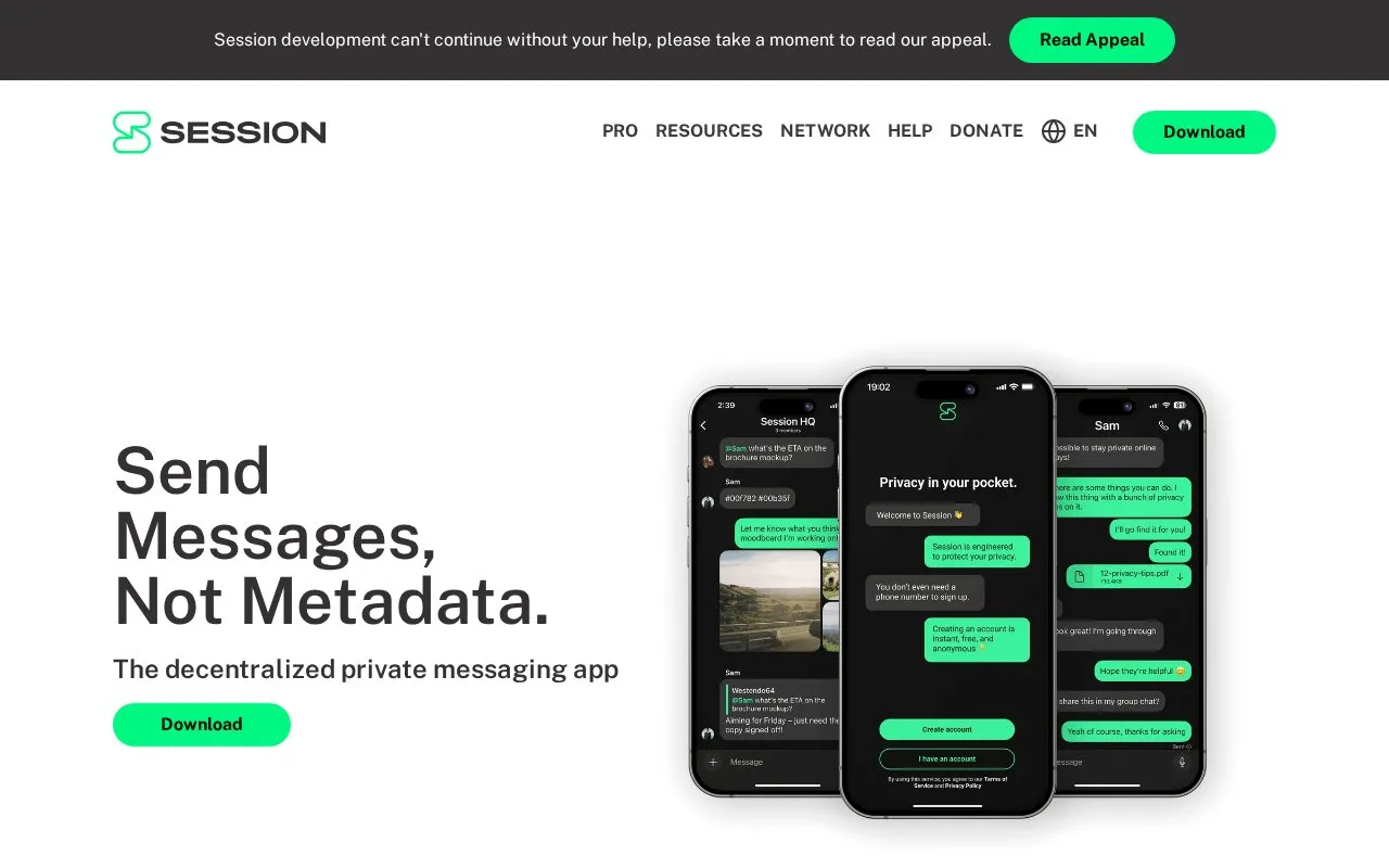Getsession.org homepage screenshot