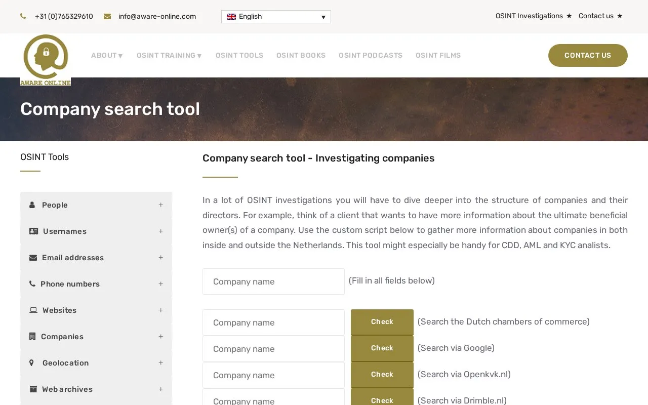 Company search tool homepage screenshot