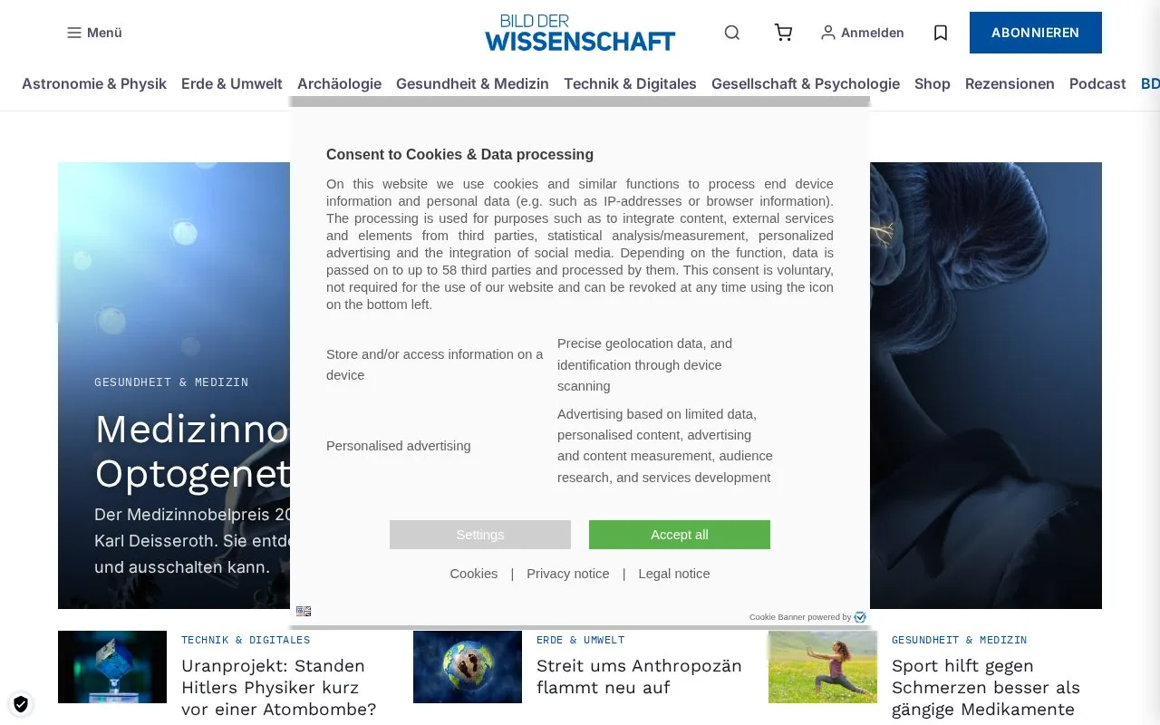 Bild der Wissenschaft homepage screenshot