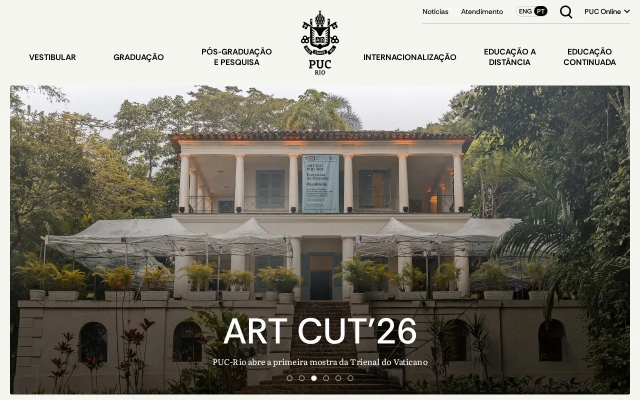 Pontificia Universidade Catolica do Rio de Janeiro homepage screenshot