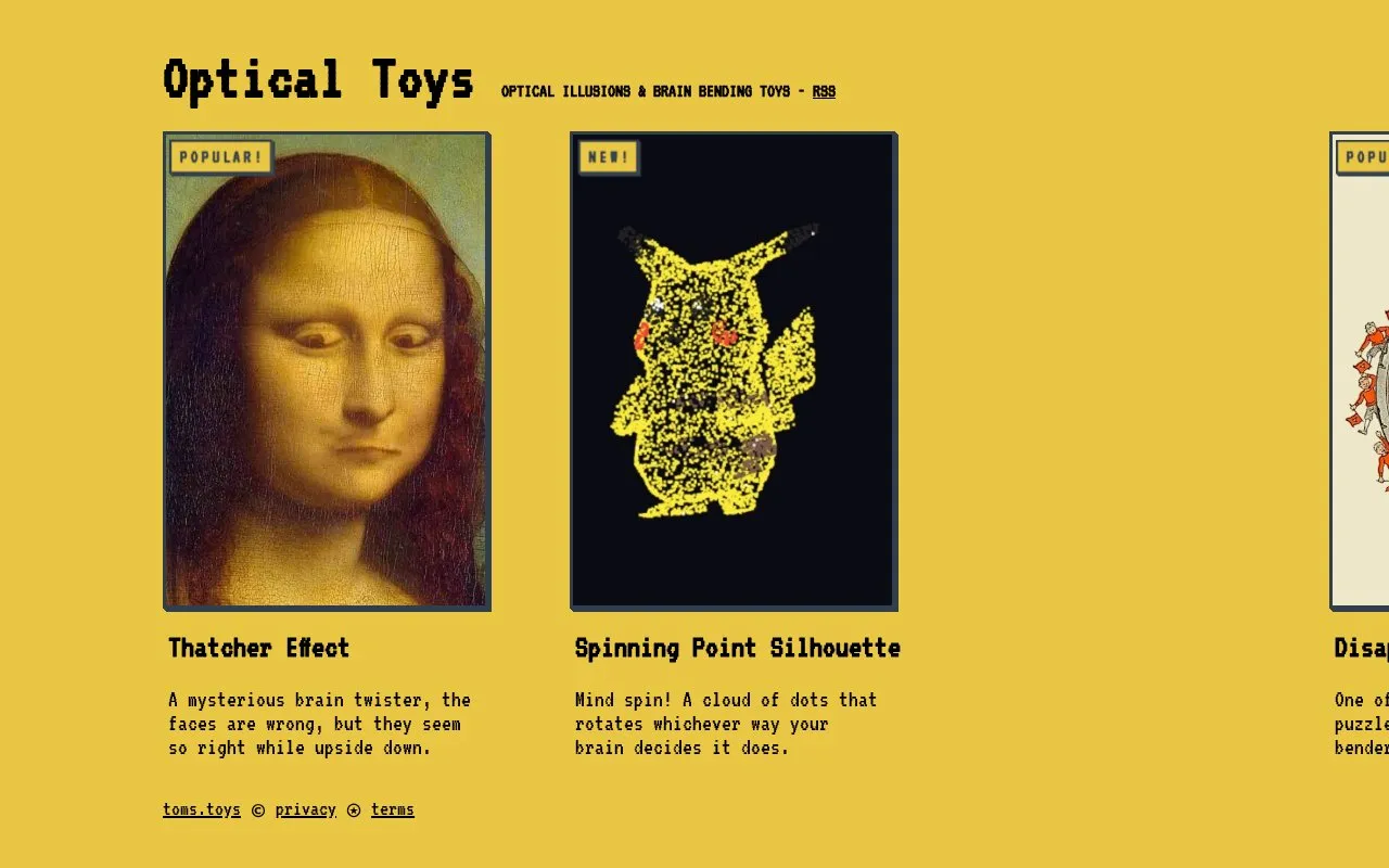 Optical Toys homepage screenshot