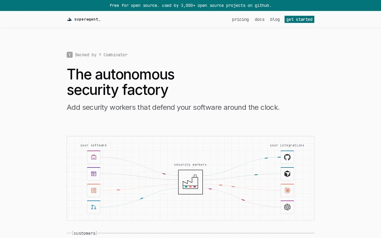 Superagent homepage screenshot