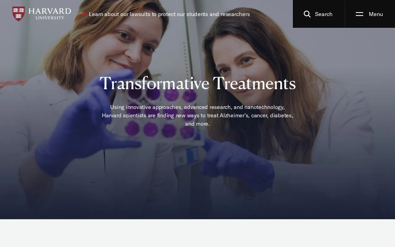 Harvard University homepage screenshot
