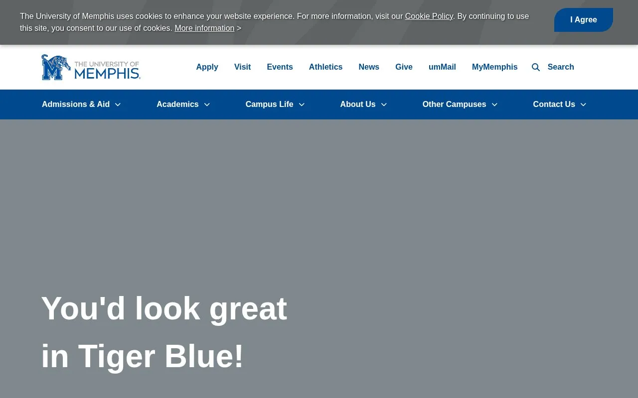 University of Memphis homepage screenshot