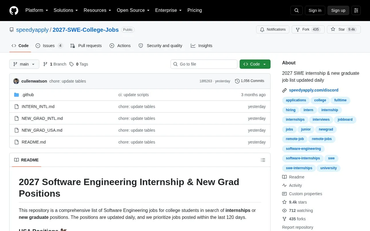 2026-SWE-College-Jobs homepage screenshot