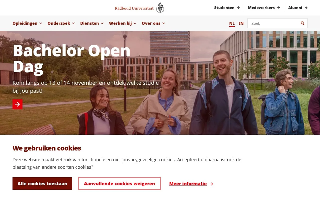 Radboud University Nijmegen homepage screenshot