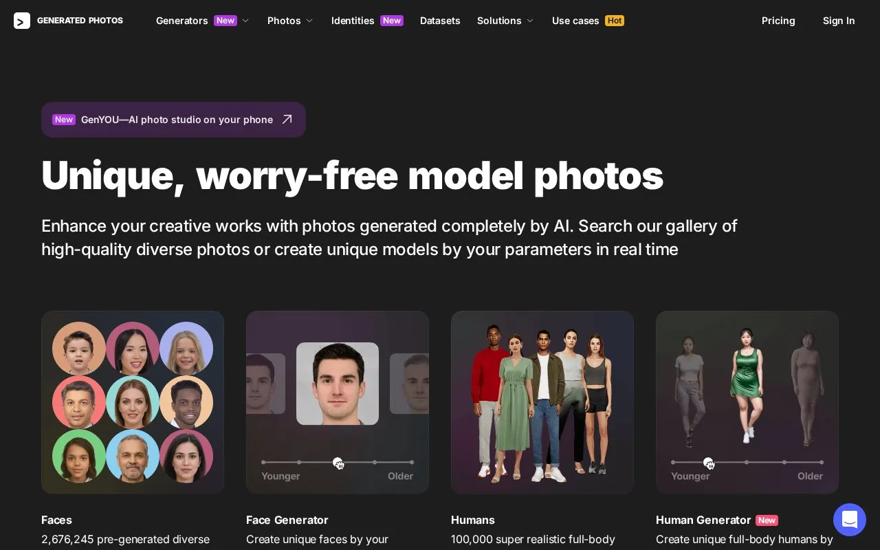 Generated Photos homepage screenshot