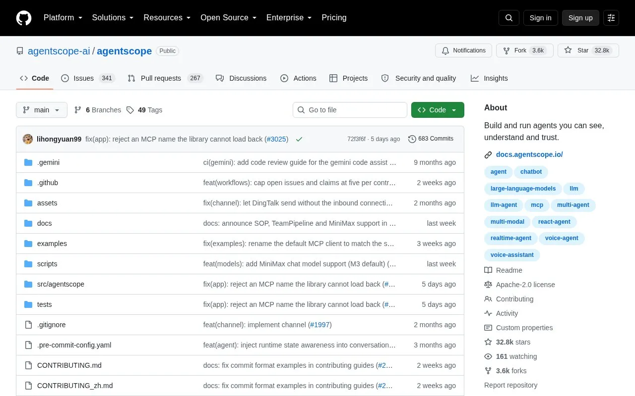 AgentScope homepage screenshot