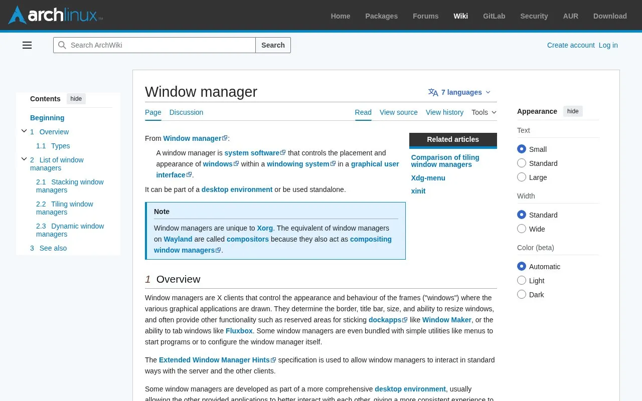 Window Manager Index homepage screenshot