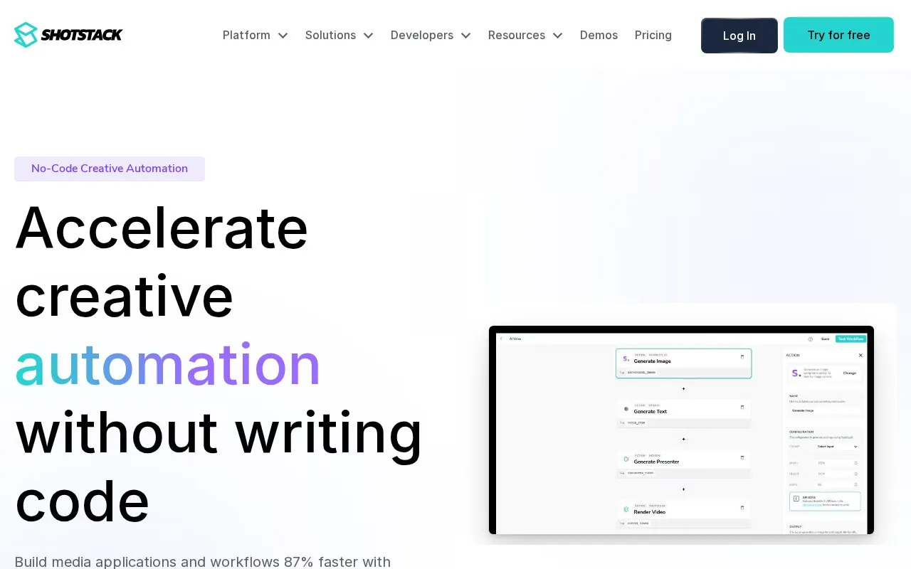 Shotstack Workflows homepage screenshot