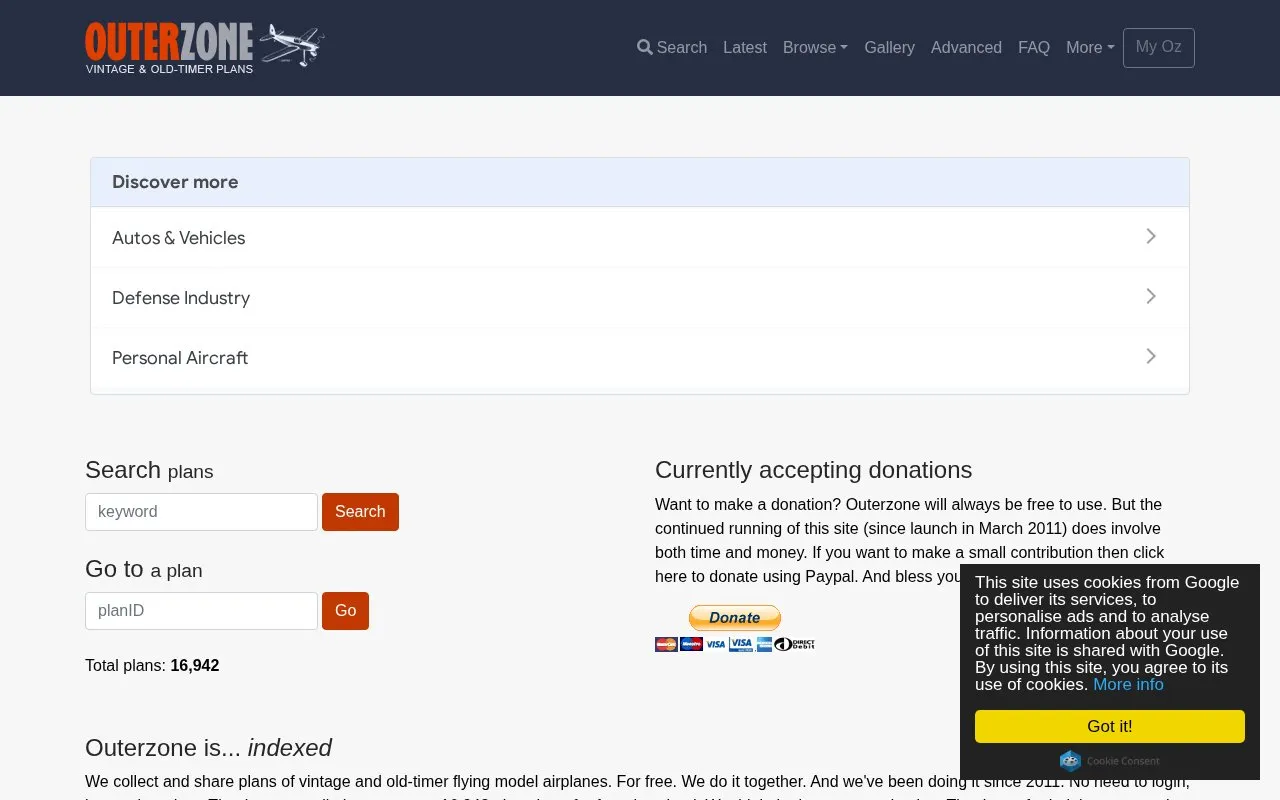 Outerzone homepage screenshot