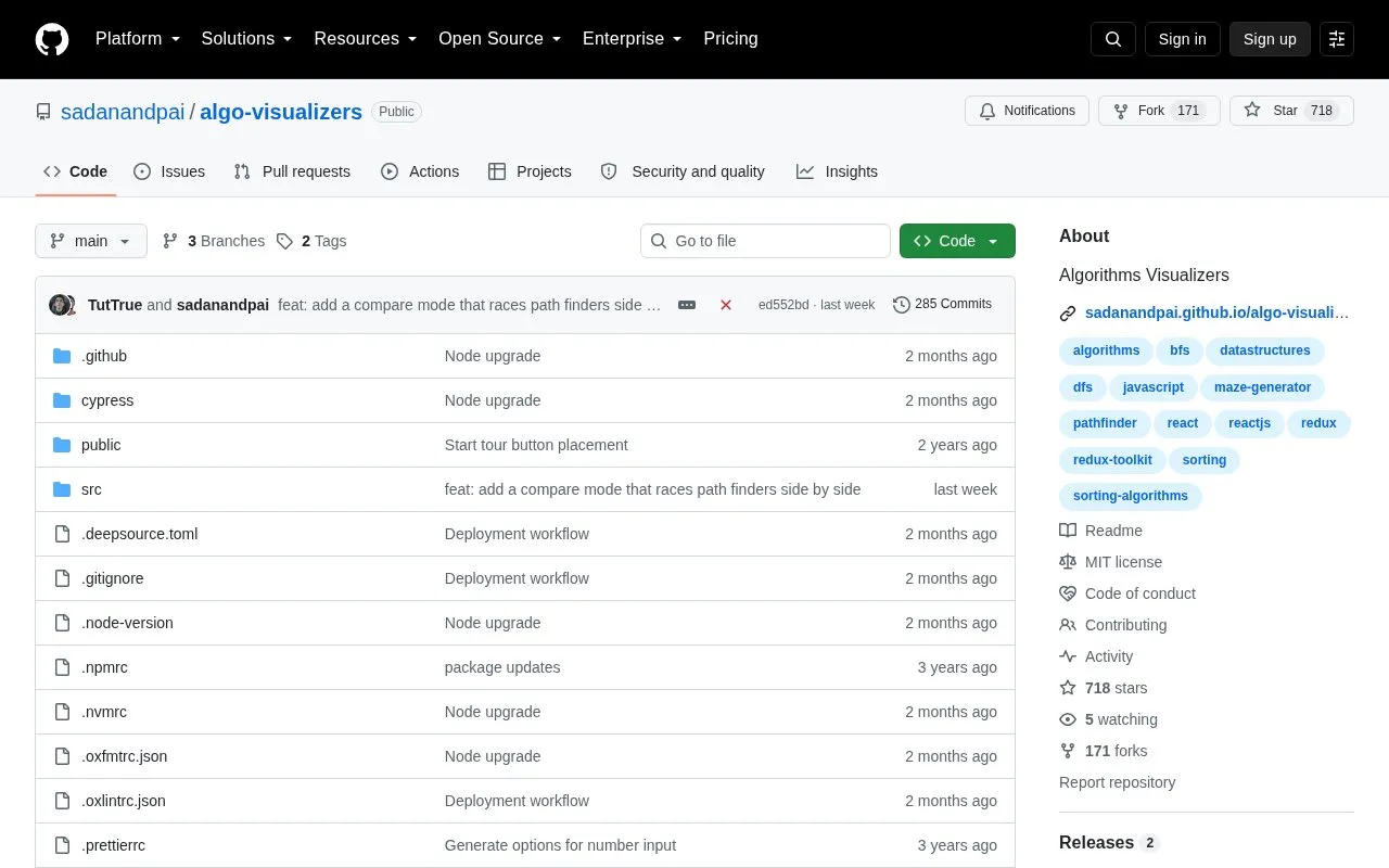 Algo Visualizers homepage screenshot