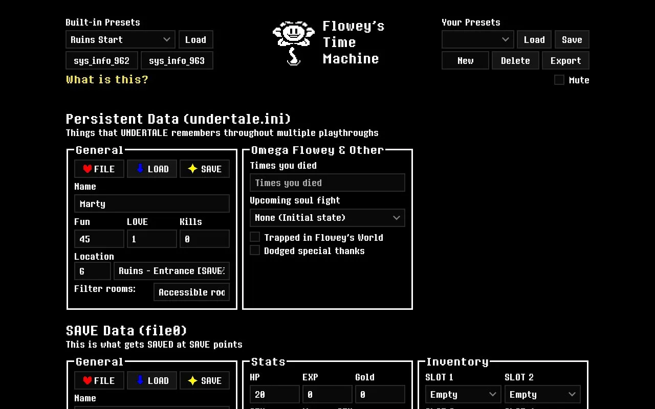 Flowey's Time Machine homepage screenshot