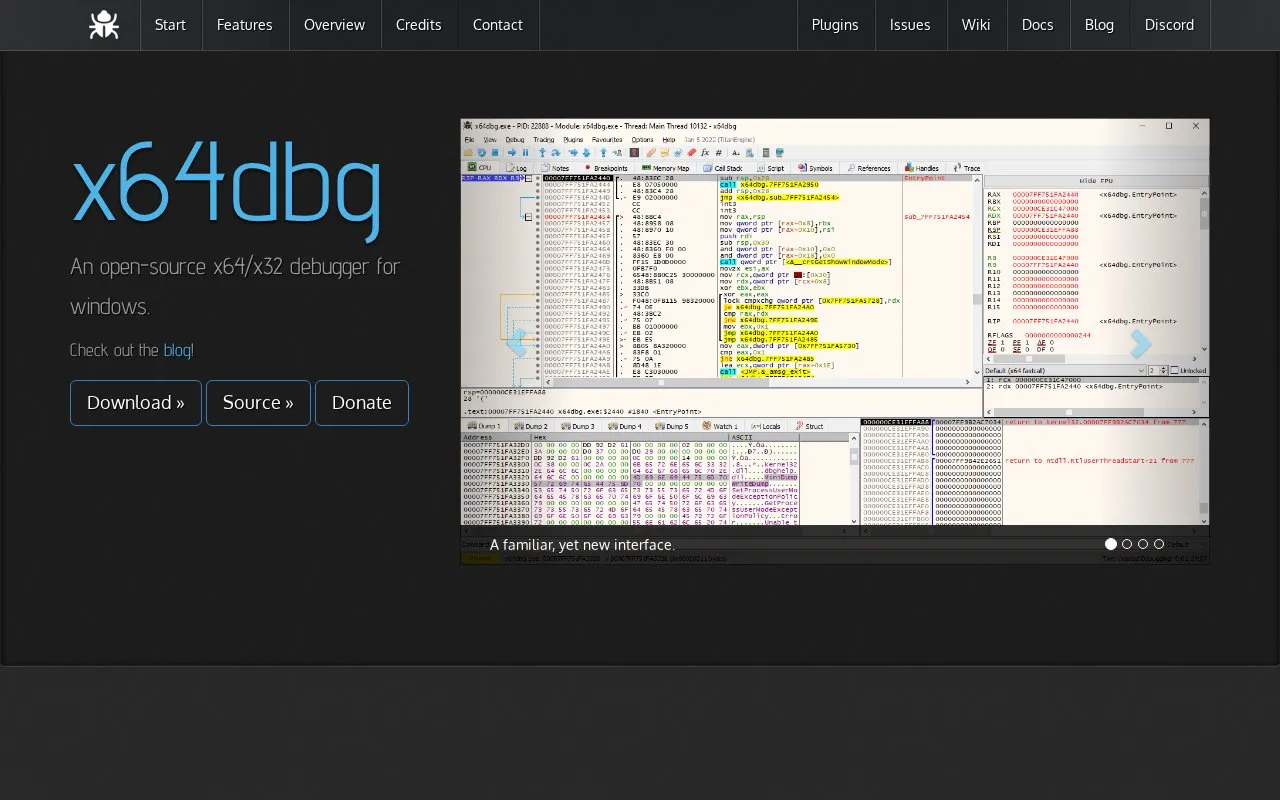 x64dbg homepage screenshot