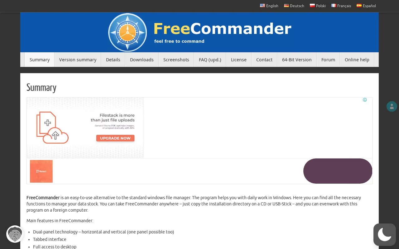 Free Commander homepage screenshot