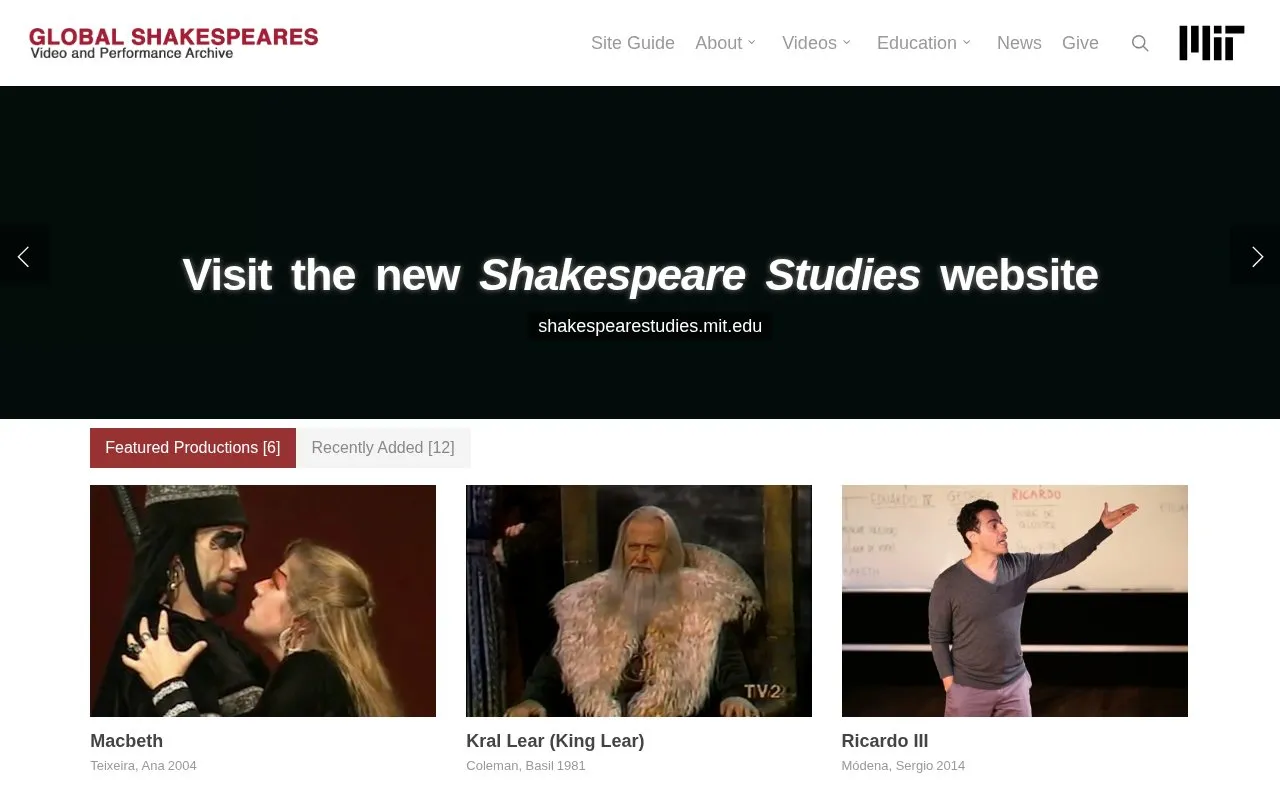 GlobalShakespeares homepage screenshot