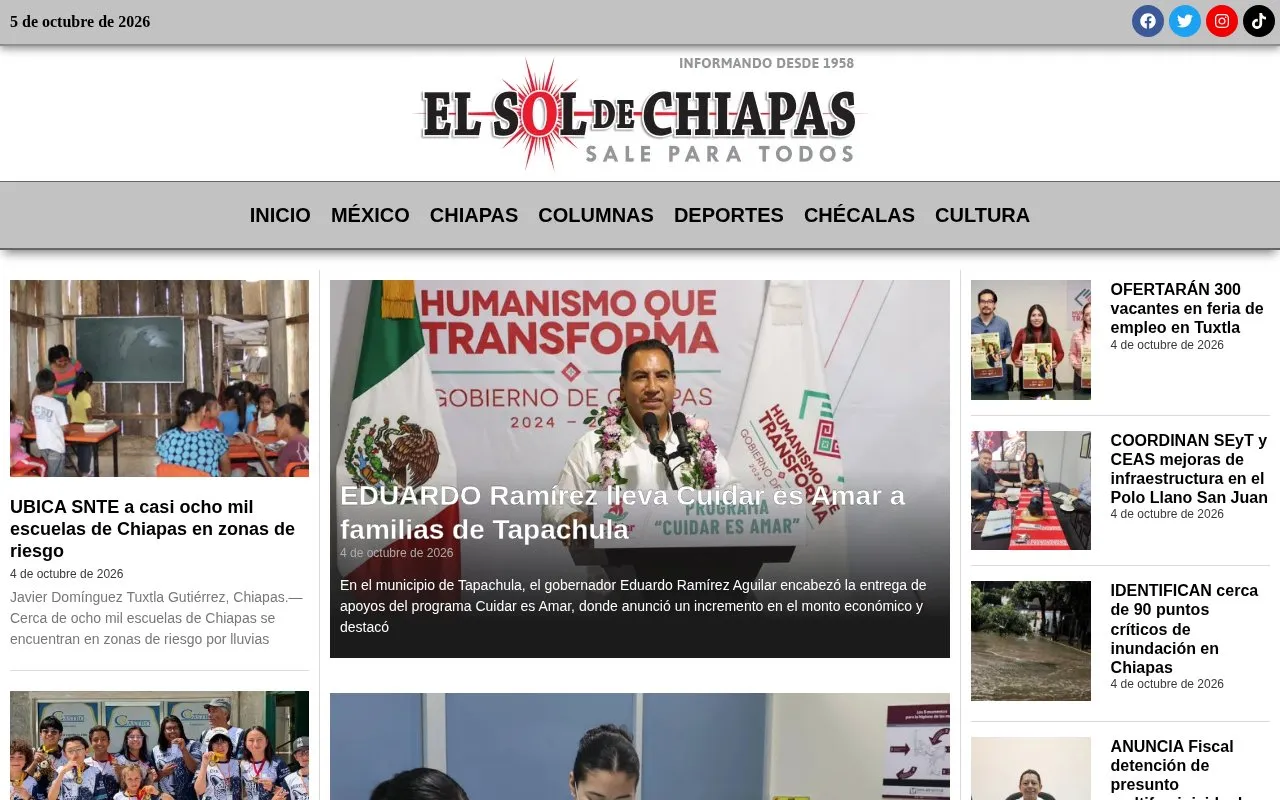 El Sol de Chiapas homepage screenshot