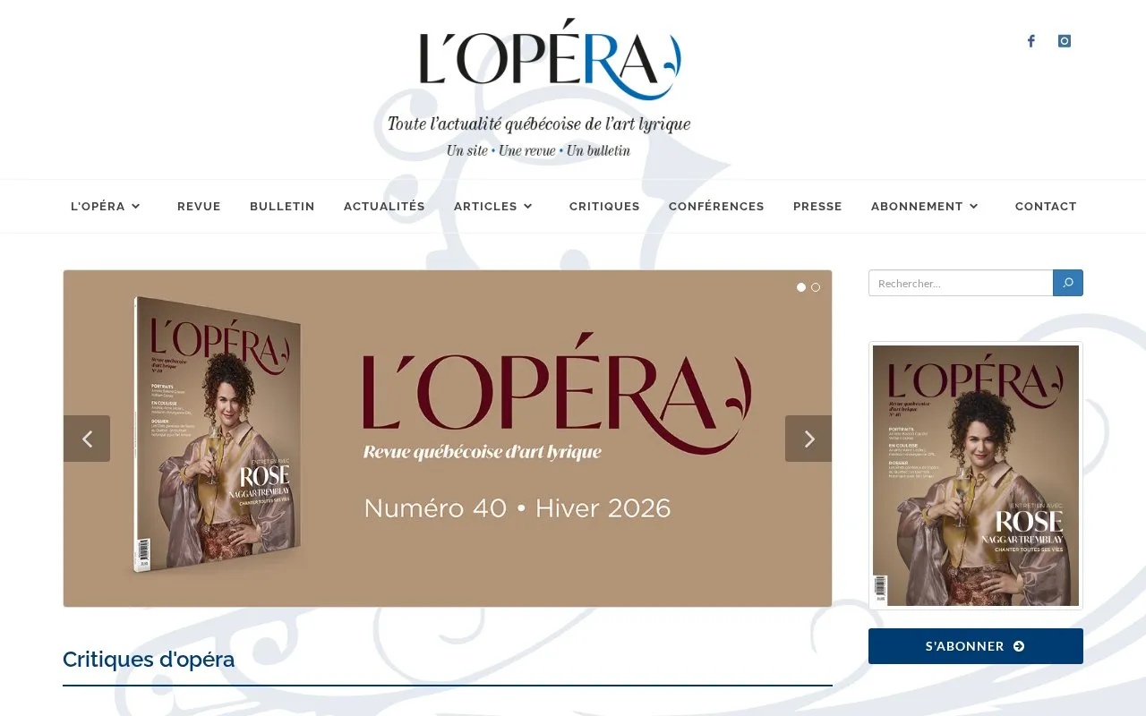 L'opéra : revue québécoise d'art lyrique homepage screenshot