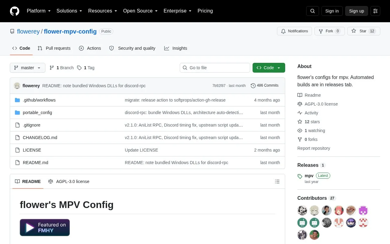 Flower's MPV Config homepage screenshot
