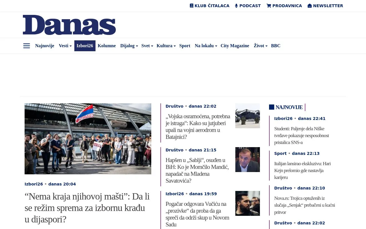 Danas homepage screenshot
