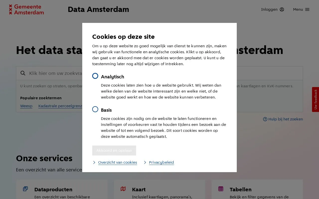 Data and information Amsterdam homepage screenshot