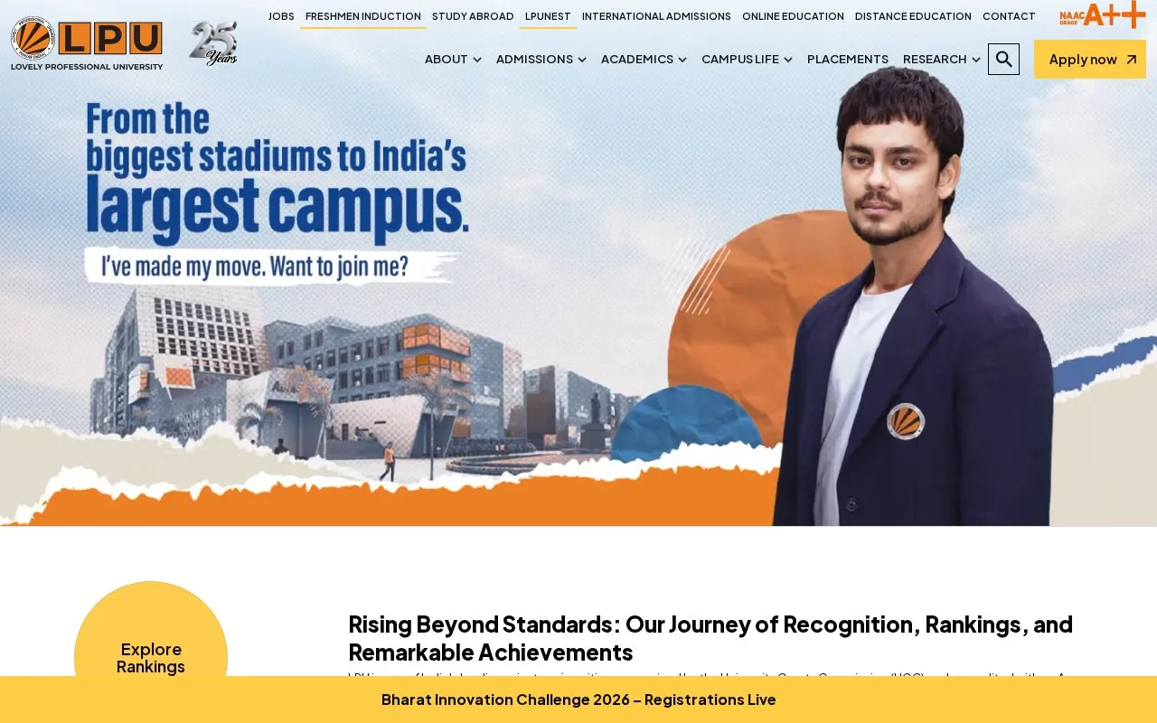 Lovely Professional University homepage screenshot