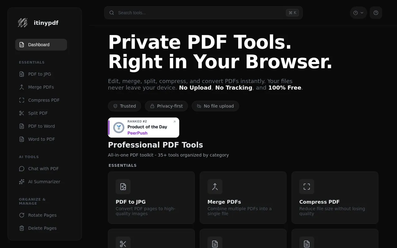 itinypdf homepage screenshot
