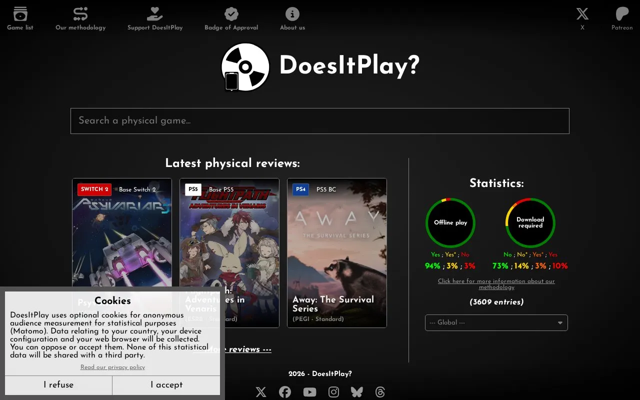 DoesItPlay? homepage screenshot