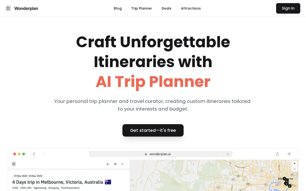Wonderplan AI homepage screenshot