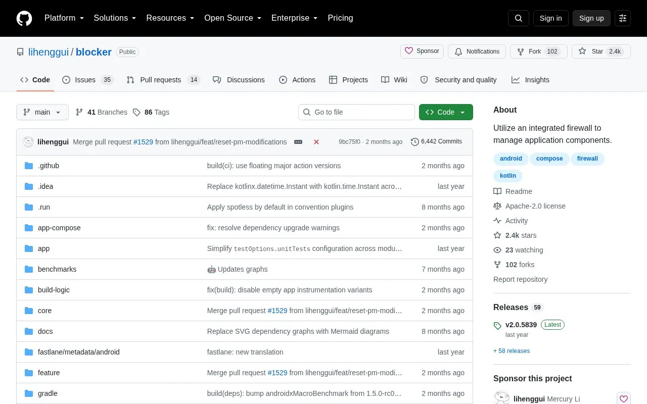Blocker homepage screenshot