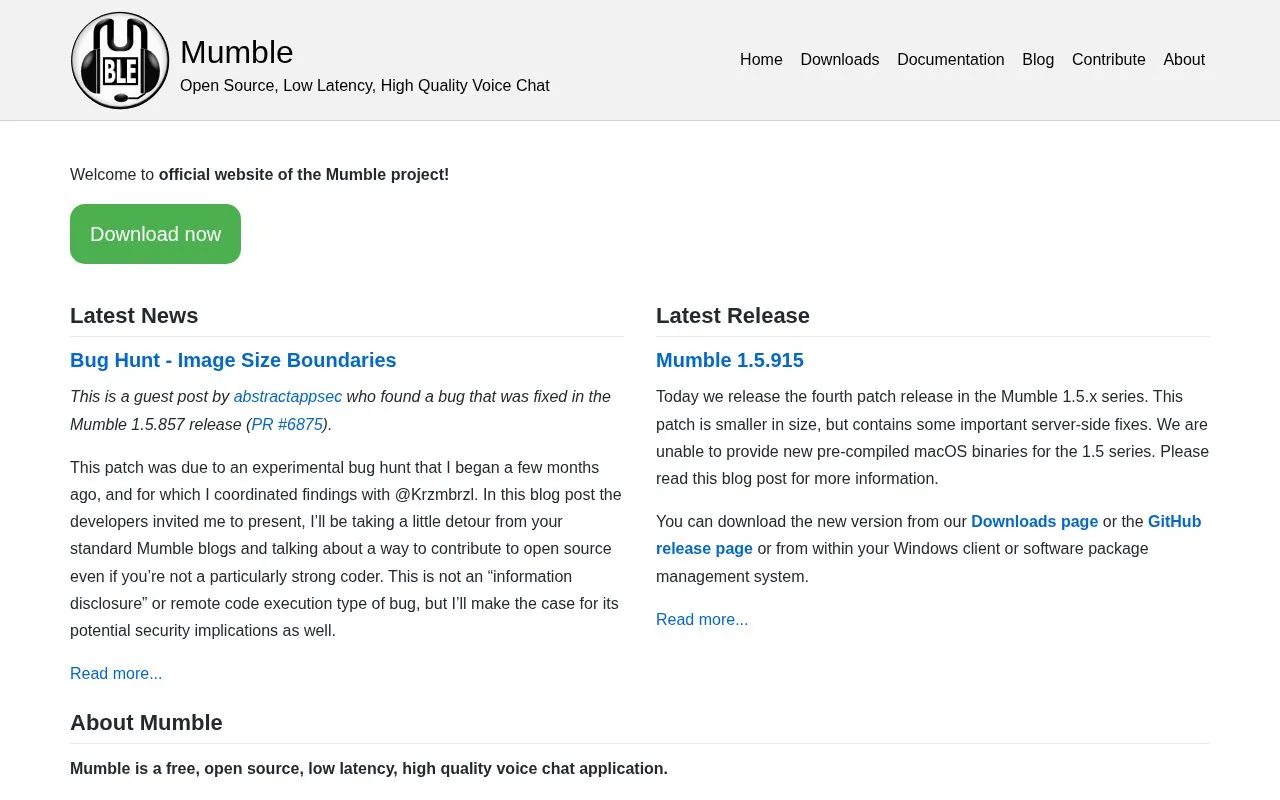 Mumble homepage screenshot