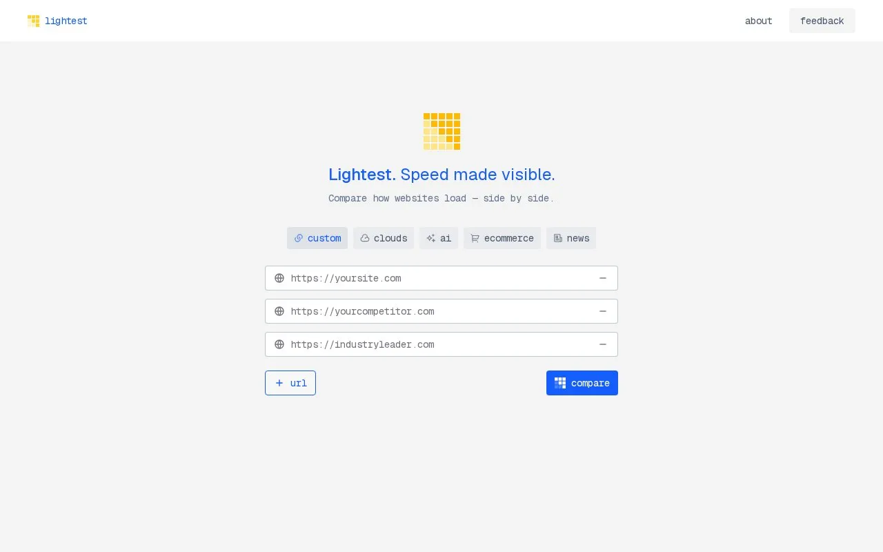 LightTest homepage screenshot