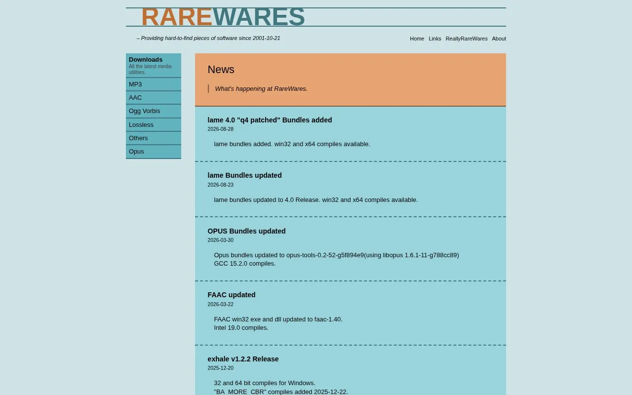 Rarewares homepage screenshot