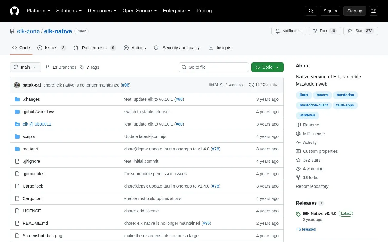 elk-native homepage screenshot