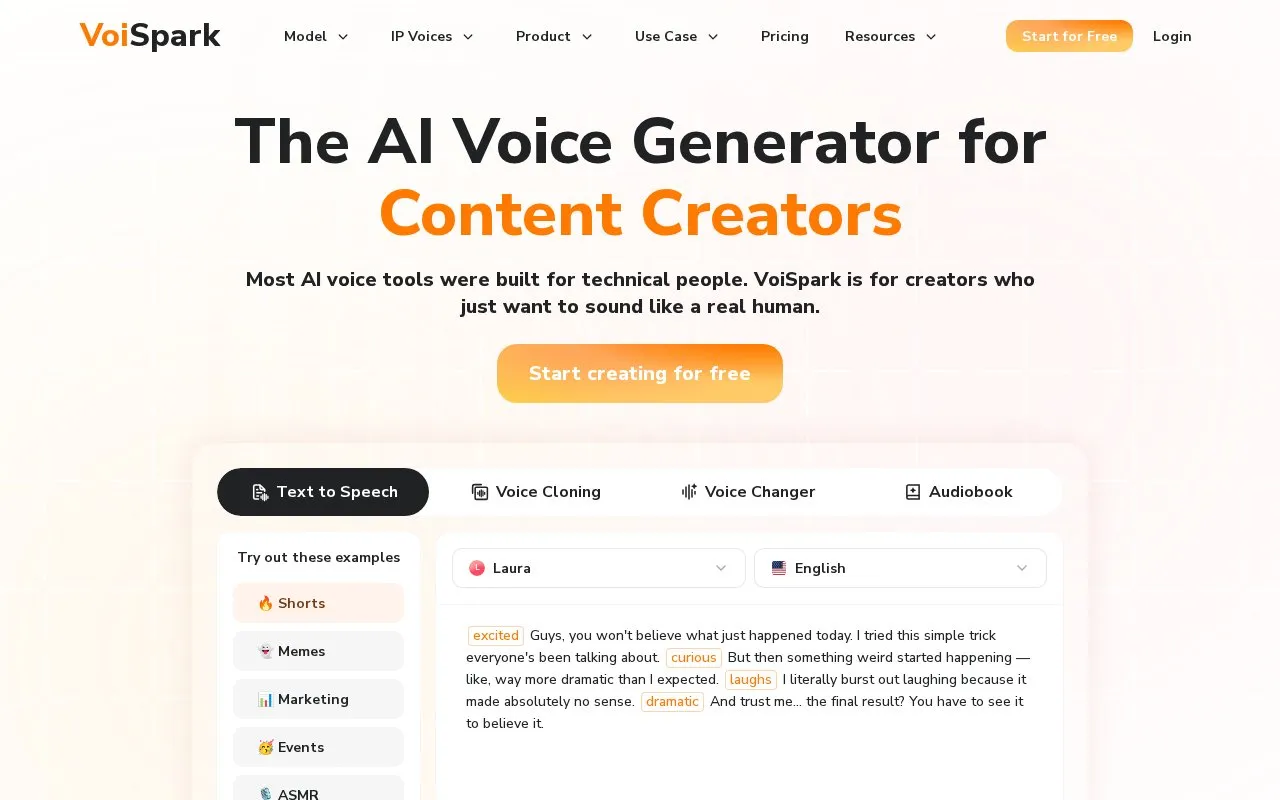 VoiSpark homepage screenshot