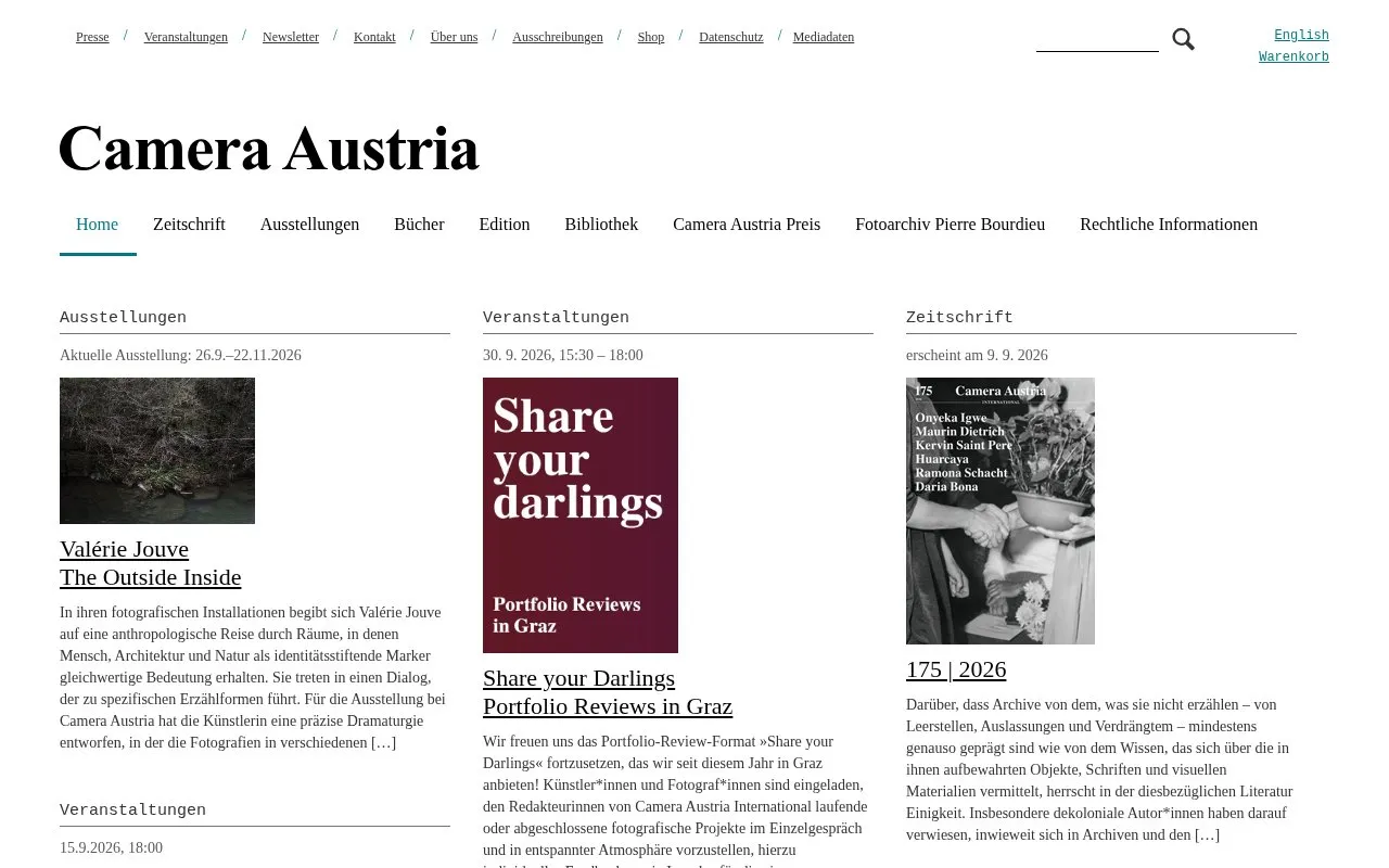 Camera Austria homepage screenshot