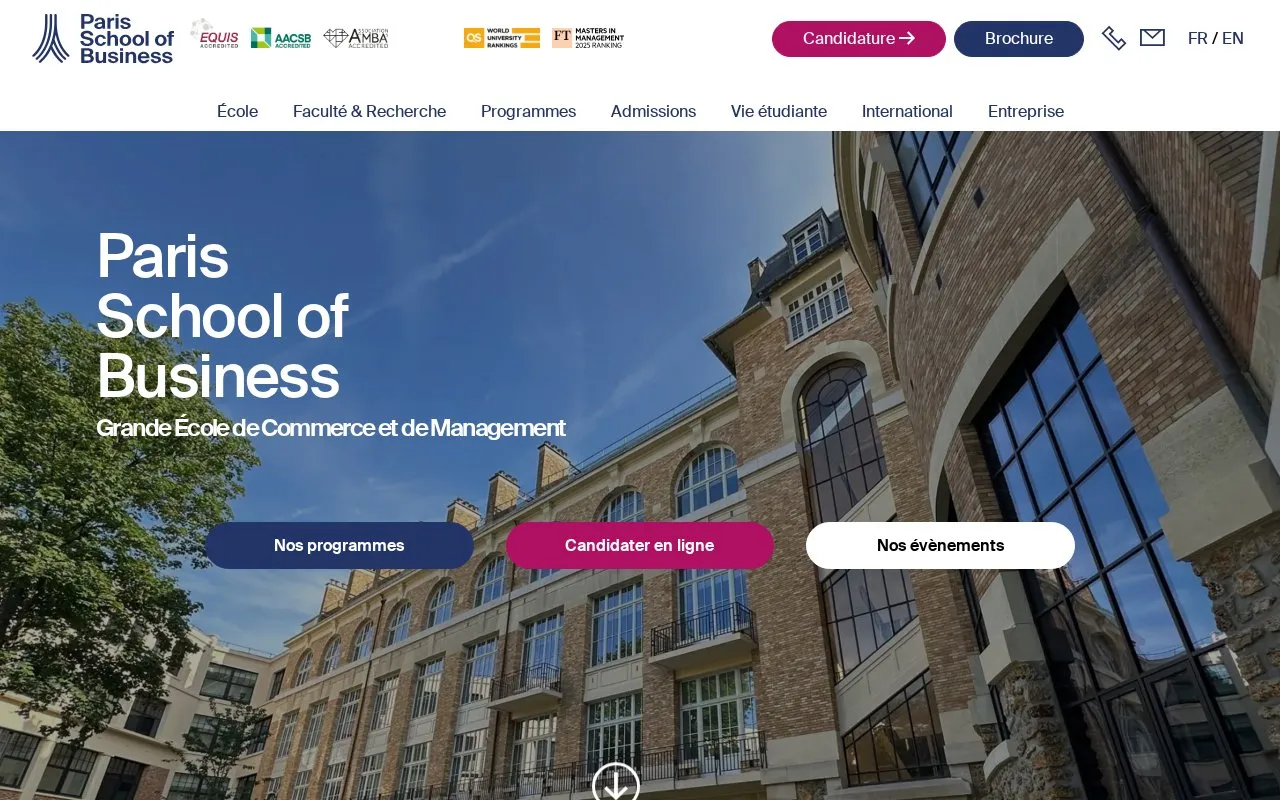 Paris School of Business homepage screenshot