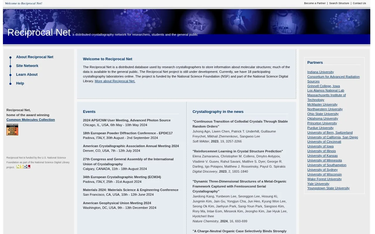 Reciprocal Net homepage screenshot