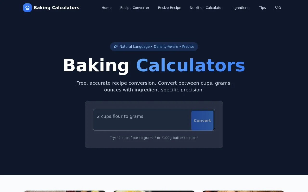 Baking Calculators homepage screenshot