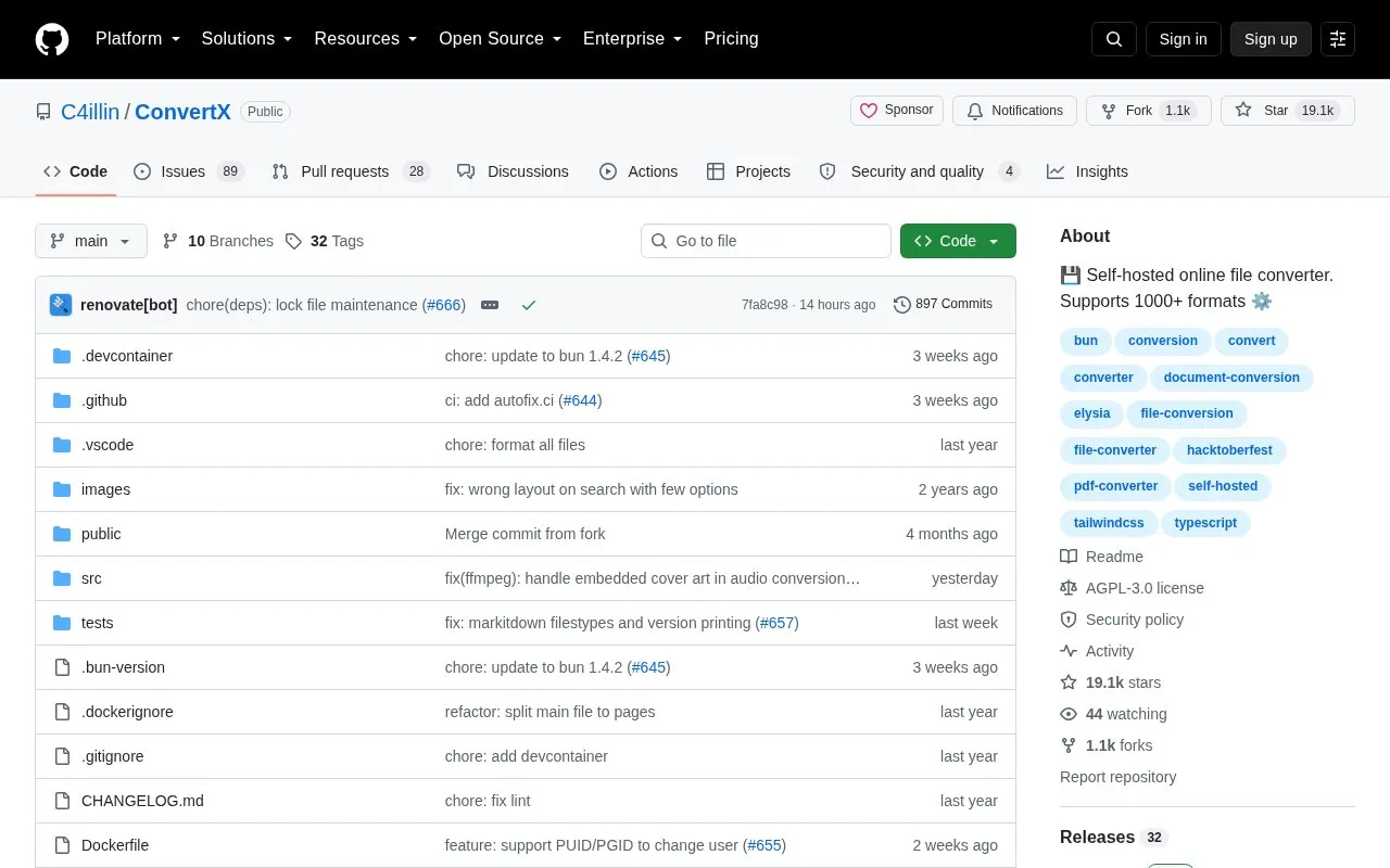 ConvertX homepage screenshot