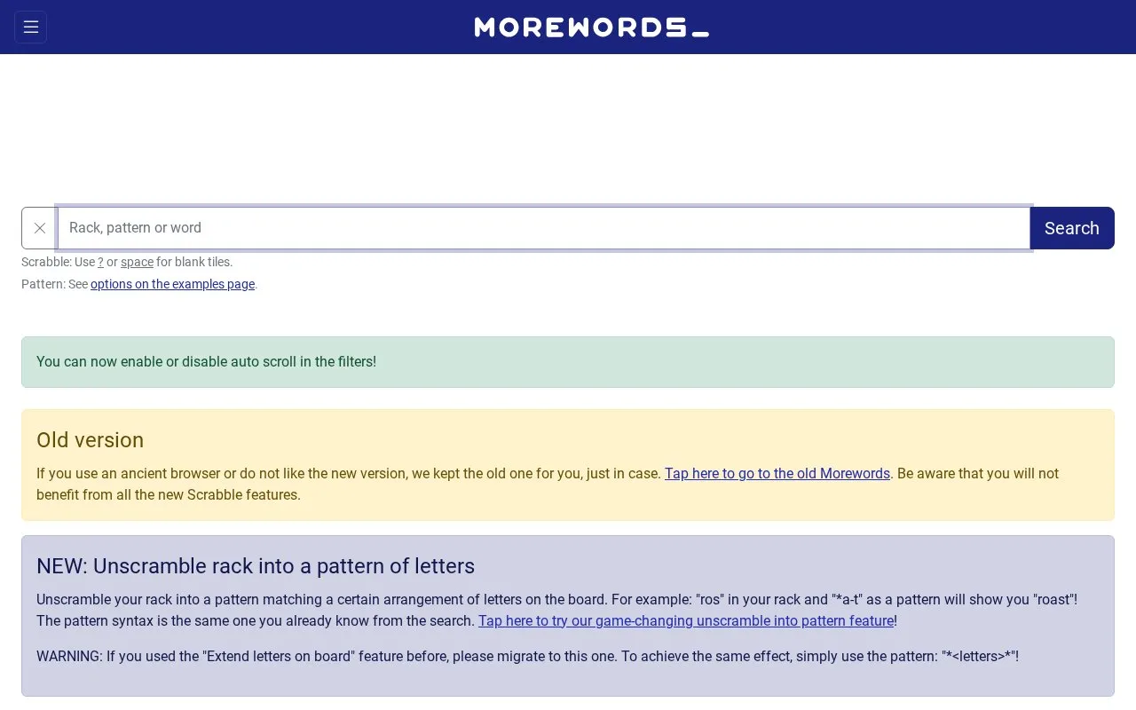 MoreWords homepage screenshot